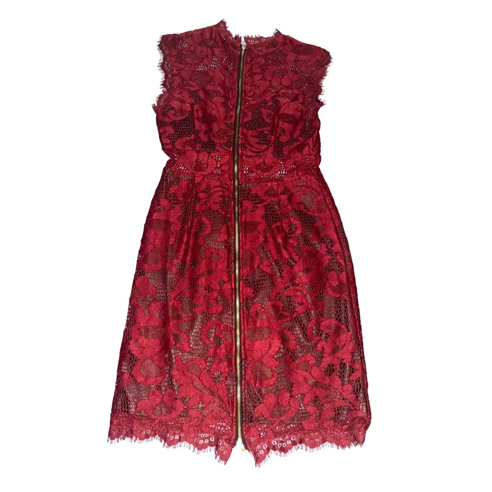 Burgundy faux leather & lace midi dress